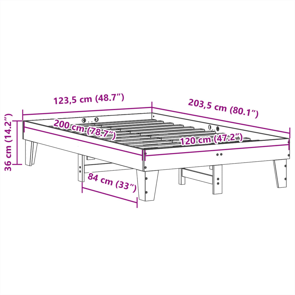 Letto senza Materasso Bianco 120x200 cm Legno Massello di Pino | homemem39