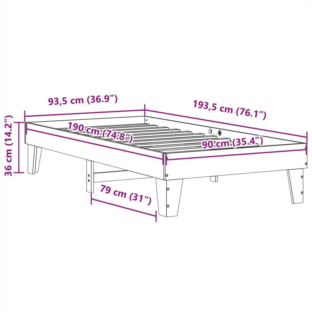 Letto senza Materasso Bianco 90x190 cm in Legno Massello Pino | homemem39