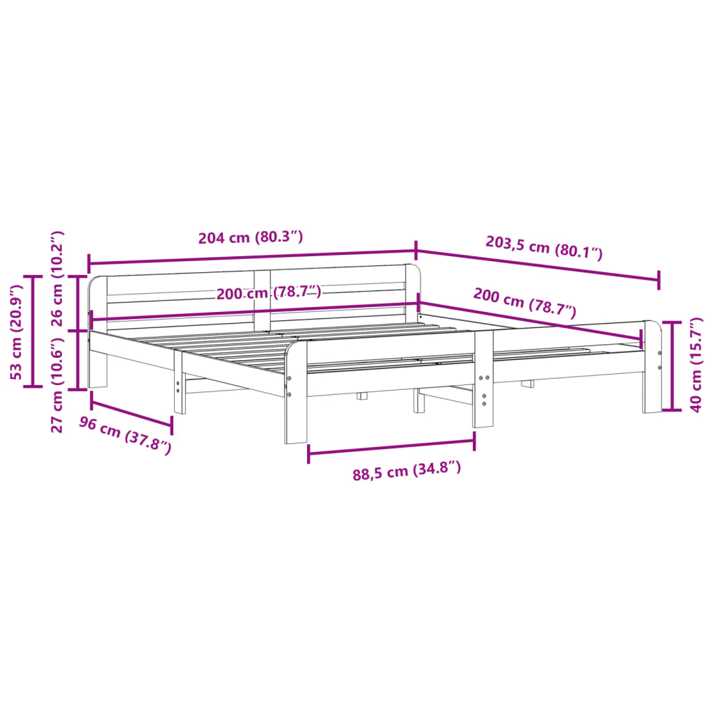 Giroletto senza Materasso Bianco 200x200 cm Legno Massello Pino | homemem39