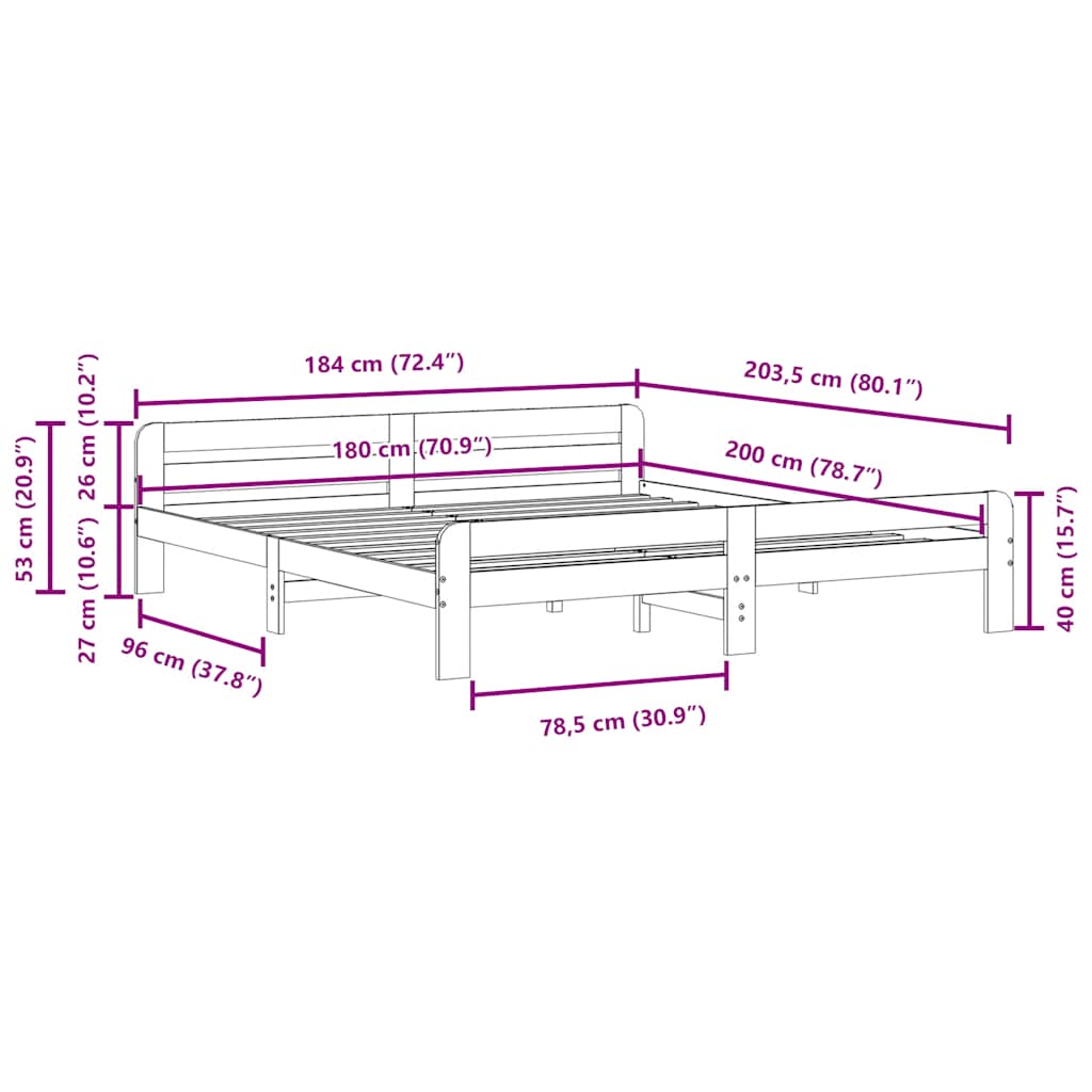 Letto senza Materasso Bianco 180x200 cm Legno Massello di Pino | homemem39
