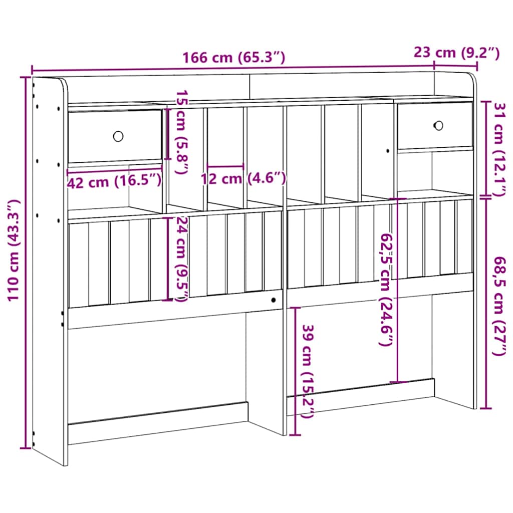 Testiera con Ripiani Bianca 160 cm in Legno Massello di Pino - homemem39