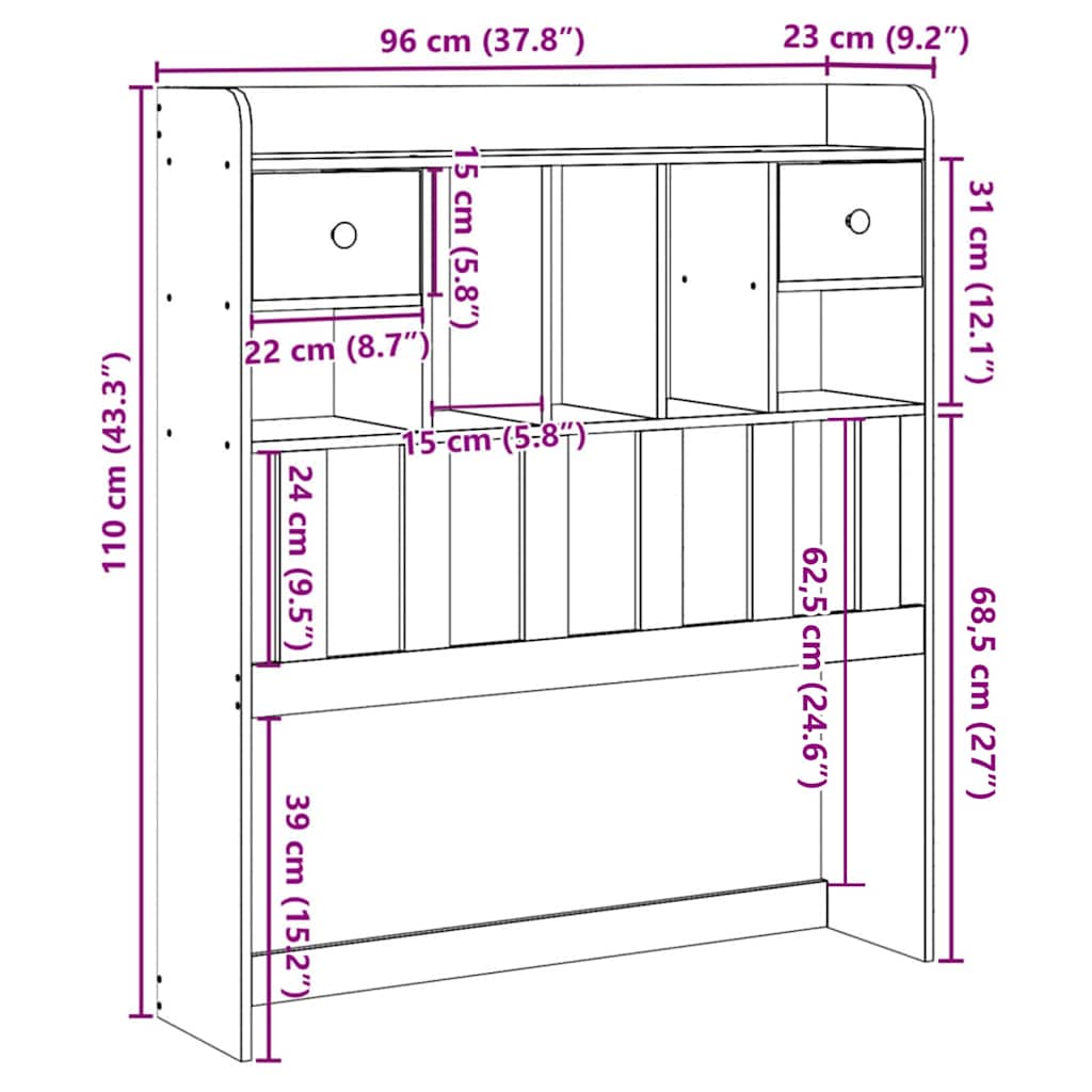 Testiera con Ripiani Bianca 90 cm in Legno Massello di Pino - homemem39
