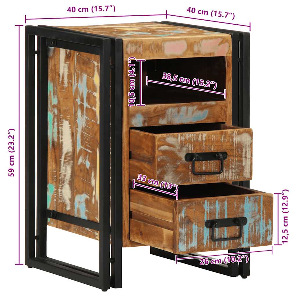 Comodino 40x40x59 cm in Legno Massello di Recupero - homemem39