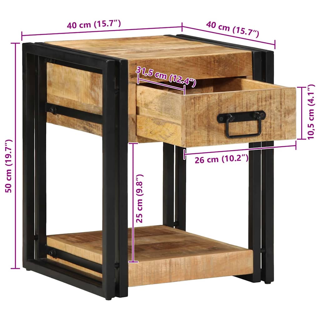 Comodino 40x40x50 cm in Legno Grezzo Massello di Mango - homemem39