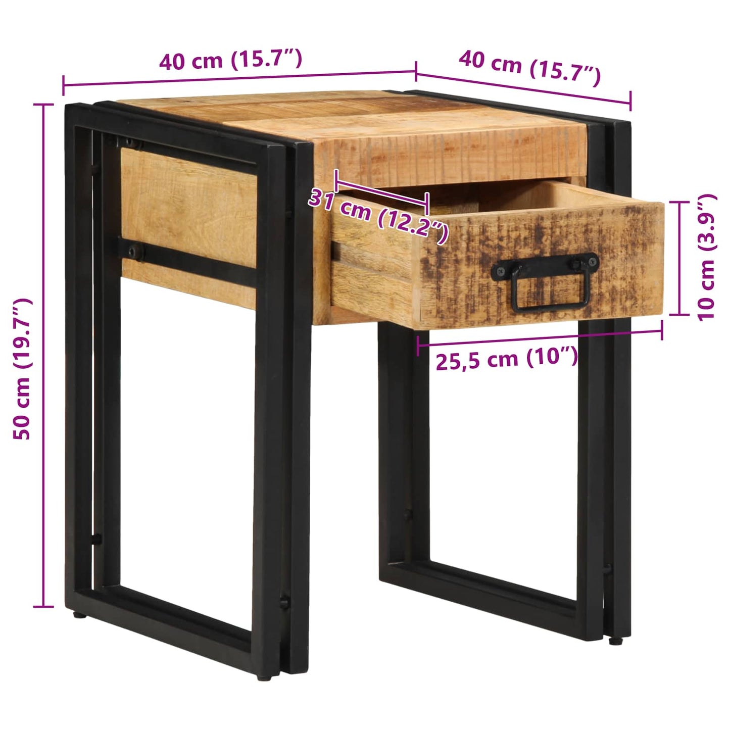 Tavolino Marrone e Nero 40 x 40 x 50 cm Legno di mango massello | homemem39