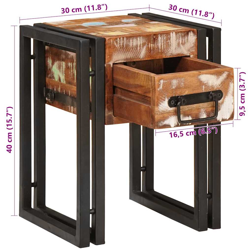 Tavolino con cassetto 30 x 30 x 40 cm Legno Recuperato Massello | homemem39