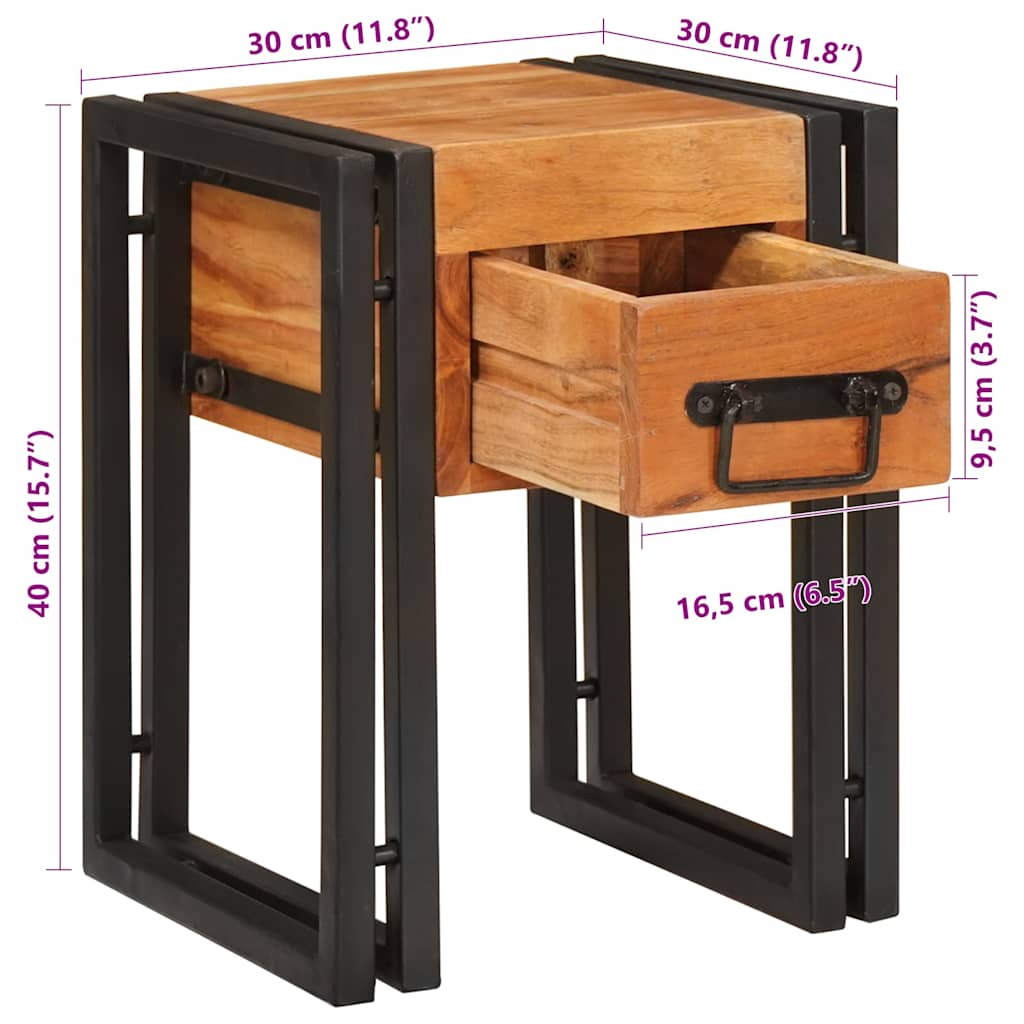 Tavolino con cassetto 30 x 30 x 40 cm Legno di Acacia Massello | homemem39