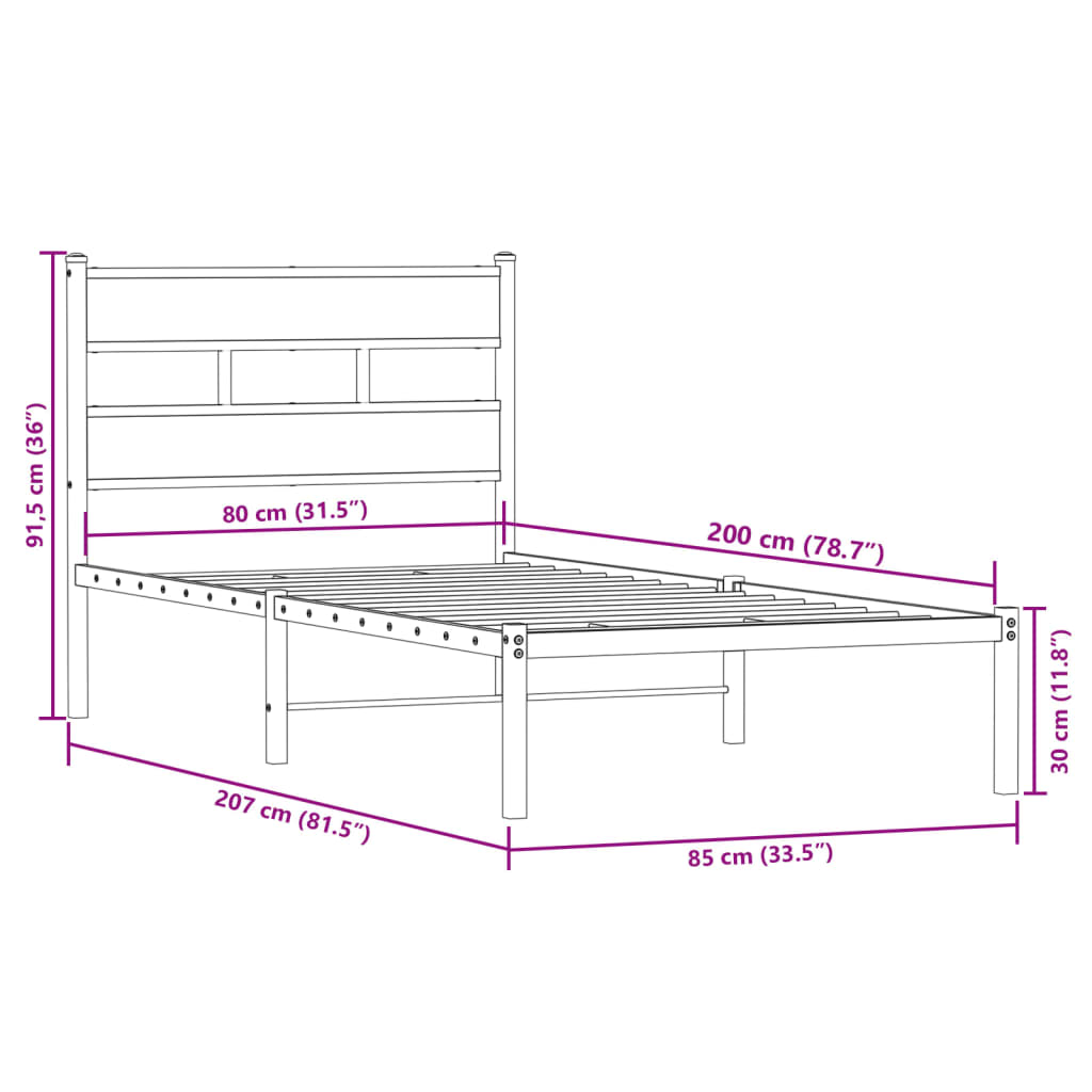 Giroletto senza Materaso in Metallo Rovere Fumo 80x200 cm | homemem39