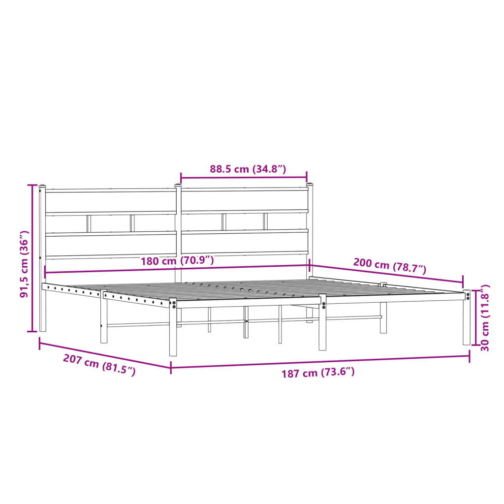 Giroletto senza Materaso in Metallo Rovere Fumo 180x200 cm | homemem39