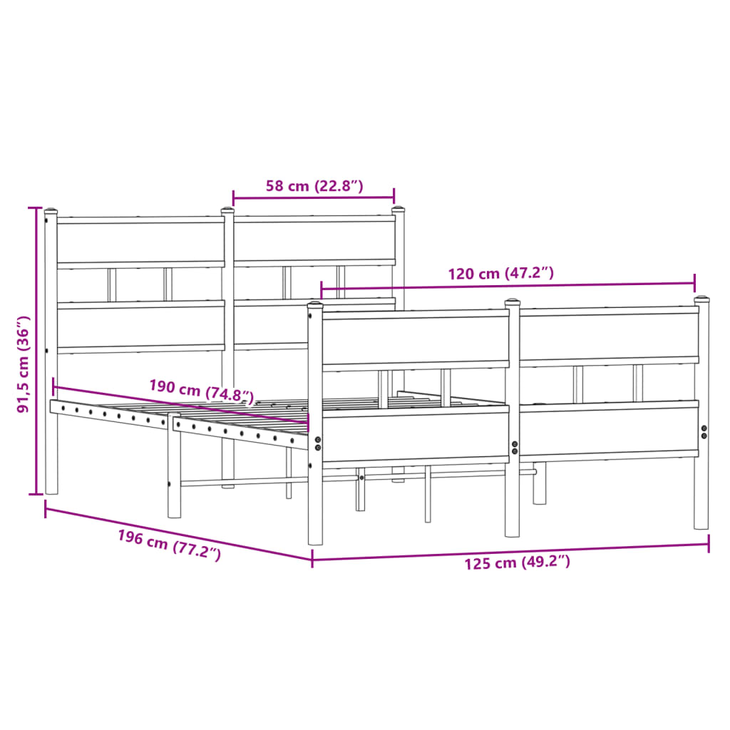 Giroletto senza Materasso in Metallo Rovere Fumo 120x190 cm | homemem39
