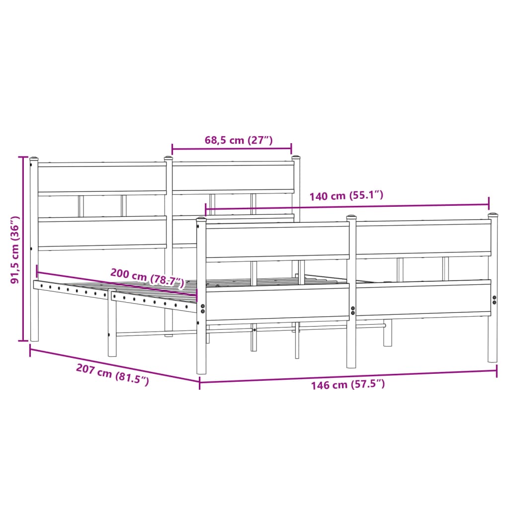 Giroletto senza Materaso in Metallo Rovere Fumo 140x200 cm | homemem39