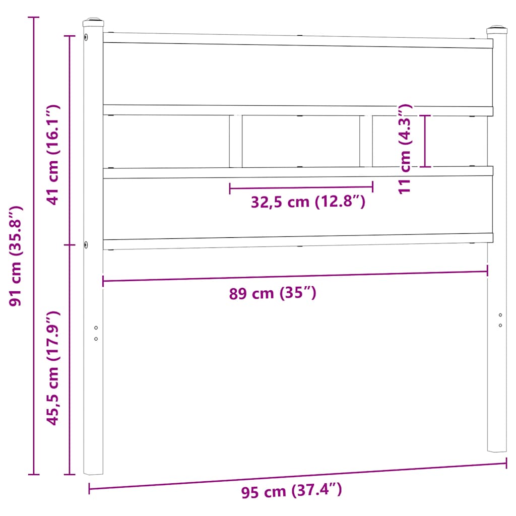 Testiera di Ricambio Rovere Fumo 90 cm in Ferro e Truciolato | homemem39
