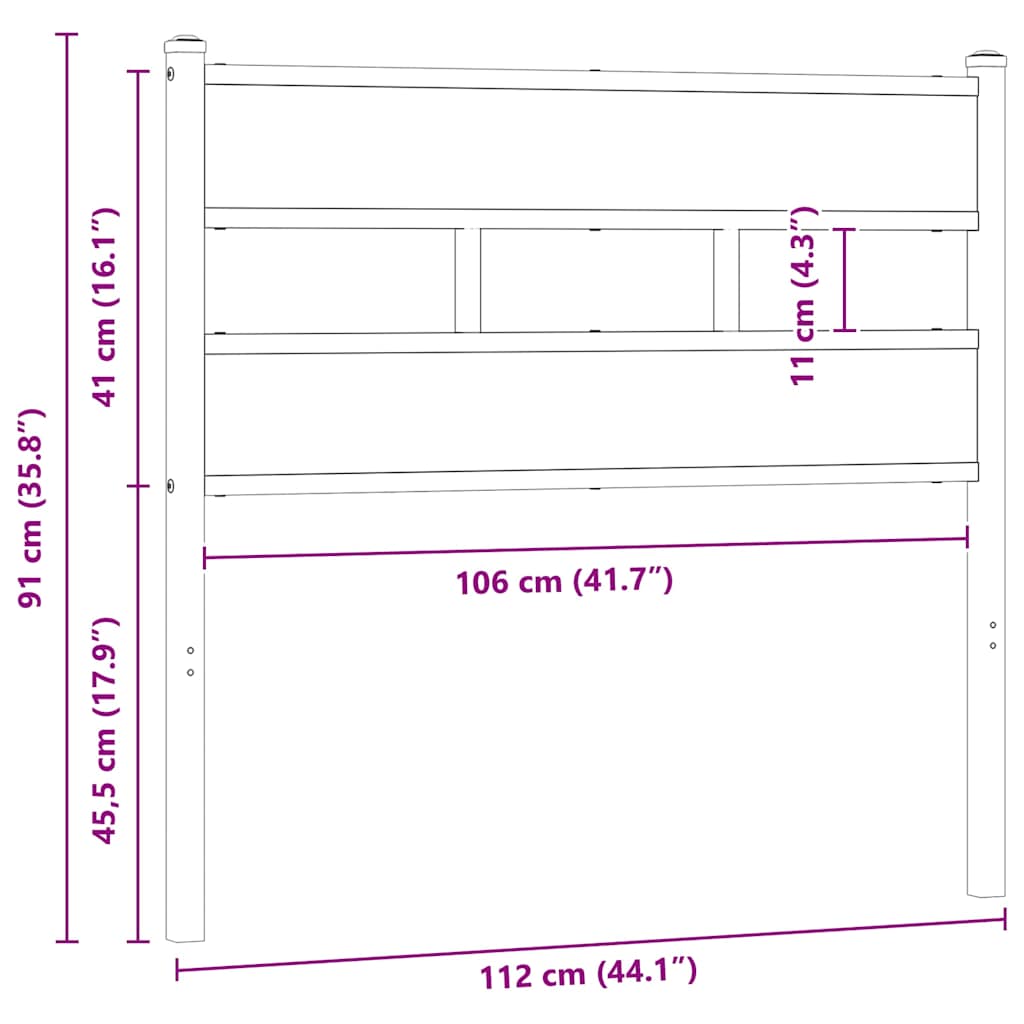 Testiera di Ricambio Rovere Fumo 107 cm in Ferro e Truciolato | homemem39