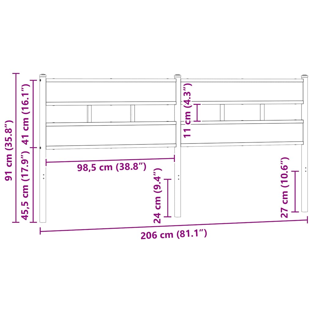 Testiera di Ricambio Rovere Fumo 200 cm in Ferro e Legno Multistrato | homemem39