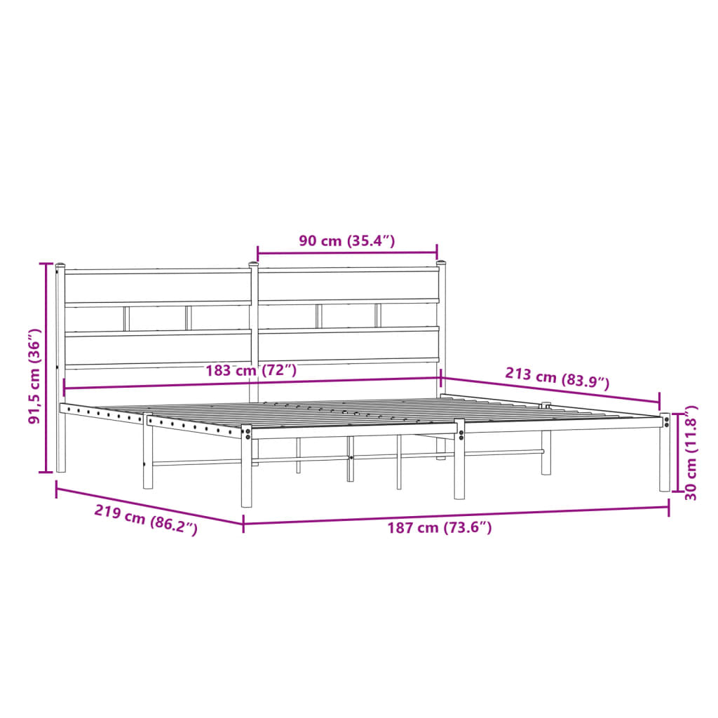 Giroletto senza Materaso in Metallo Rovere Sonoma 183x213 cm | homemem39