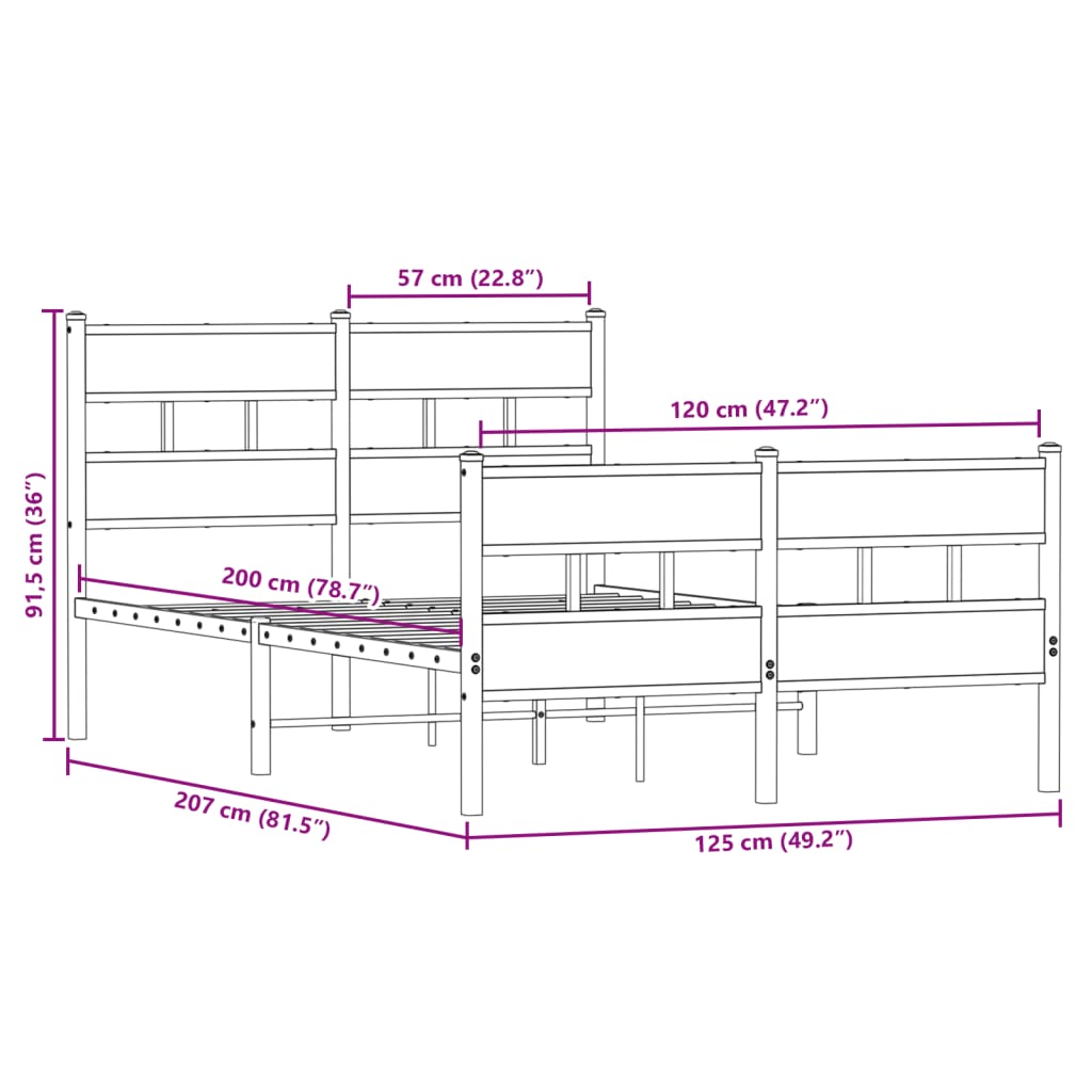 Giroletto senza Materaso in Metallo Rovere Sonoma 120x200 cm | homemem39