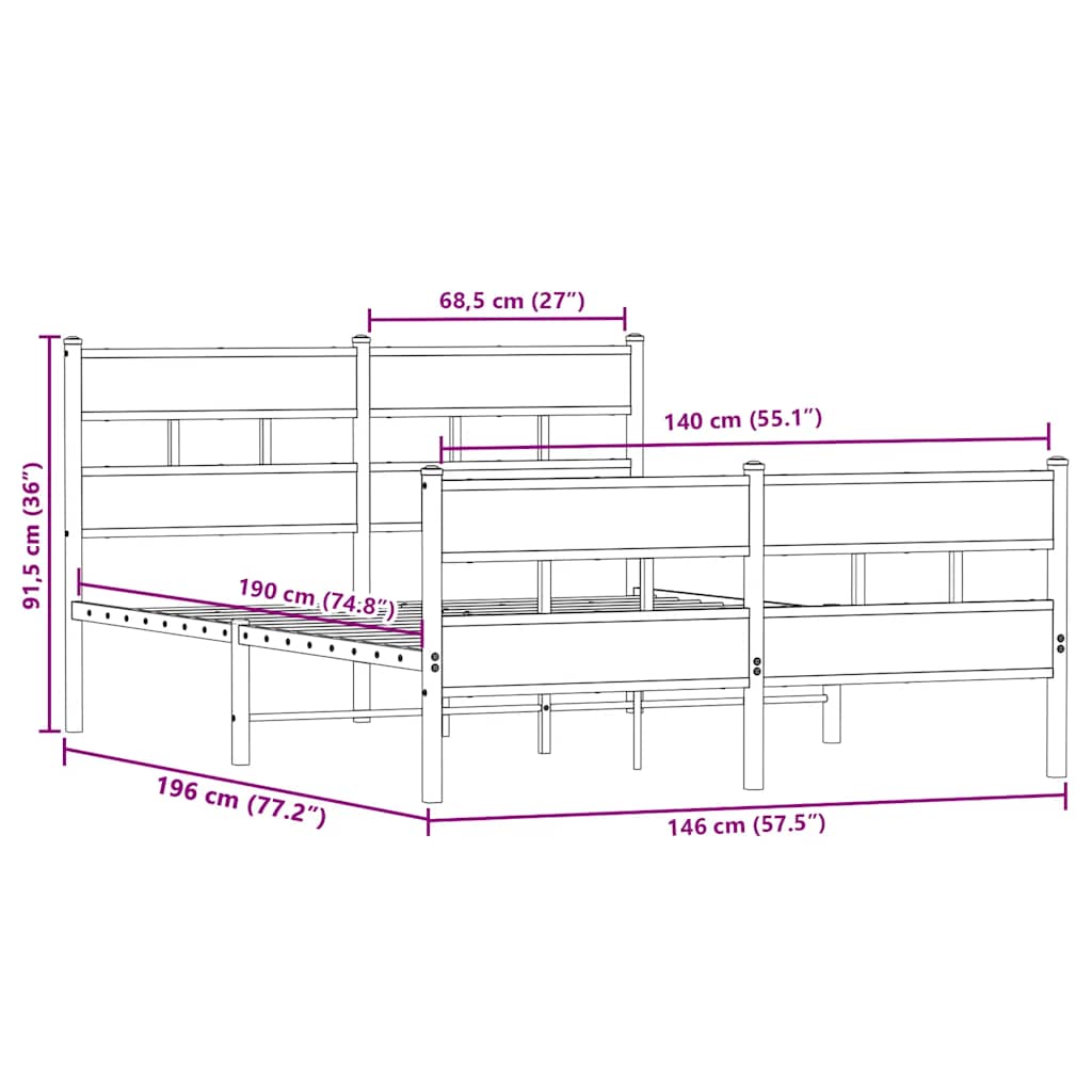 Giroletto senza Materaso in Metallo Rovere Sonoma 140x190 cm | homemem39