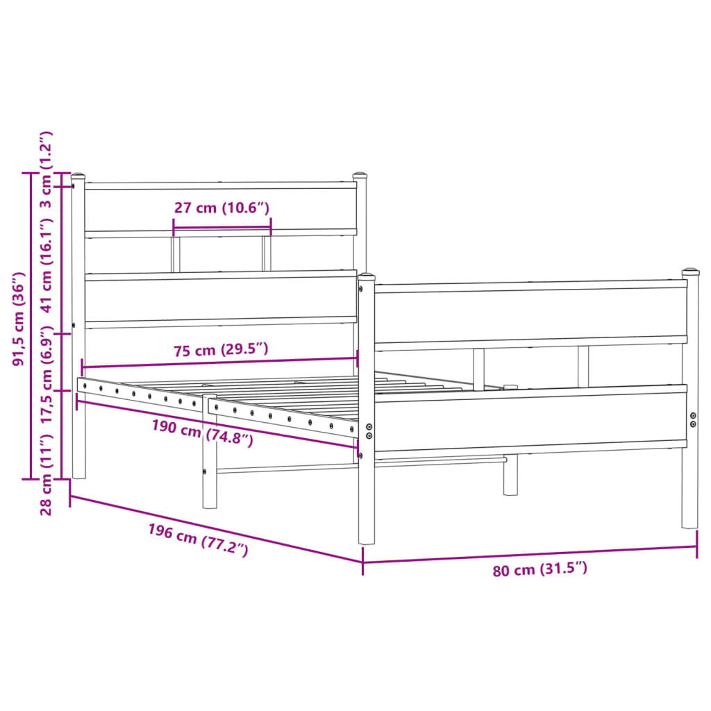 Giroletto senza Materasso con Testiera e Pediera 75x190 cm | homemem39