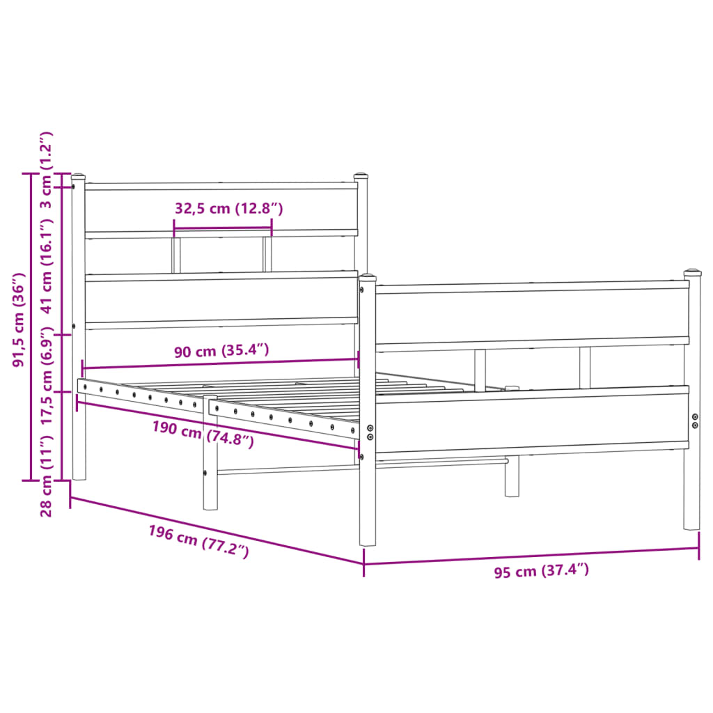Giroletto senza Materasso con Testiera e Pediera 90x190 cm | homemem39
