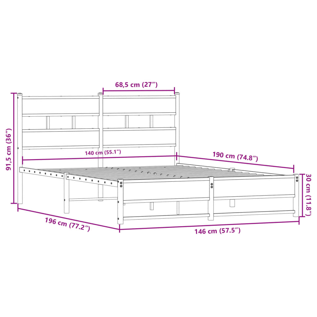 Giroletto senza Materaso in Metallo Rovere Fumo 140x190 cm | homemem39