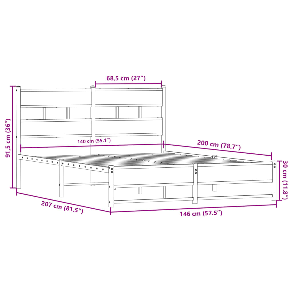 Giroletto senza Materaso in Metallo Rovere Fumo 140x200 cm | homemem39