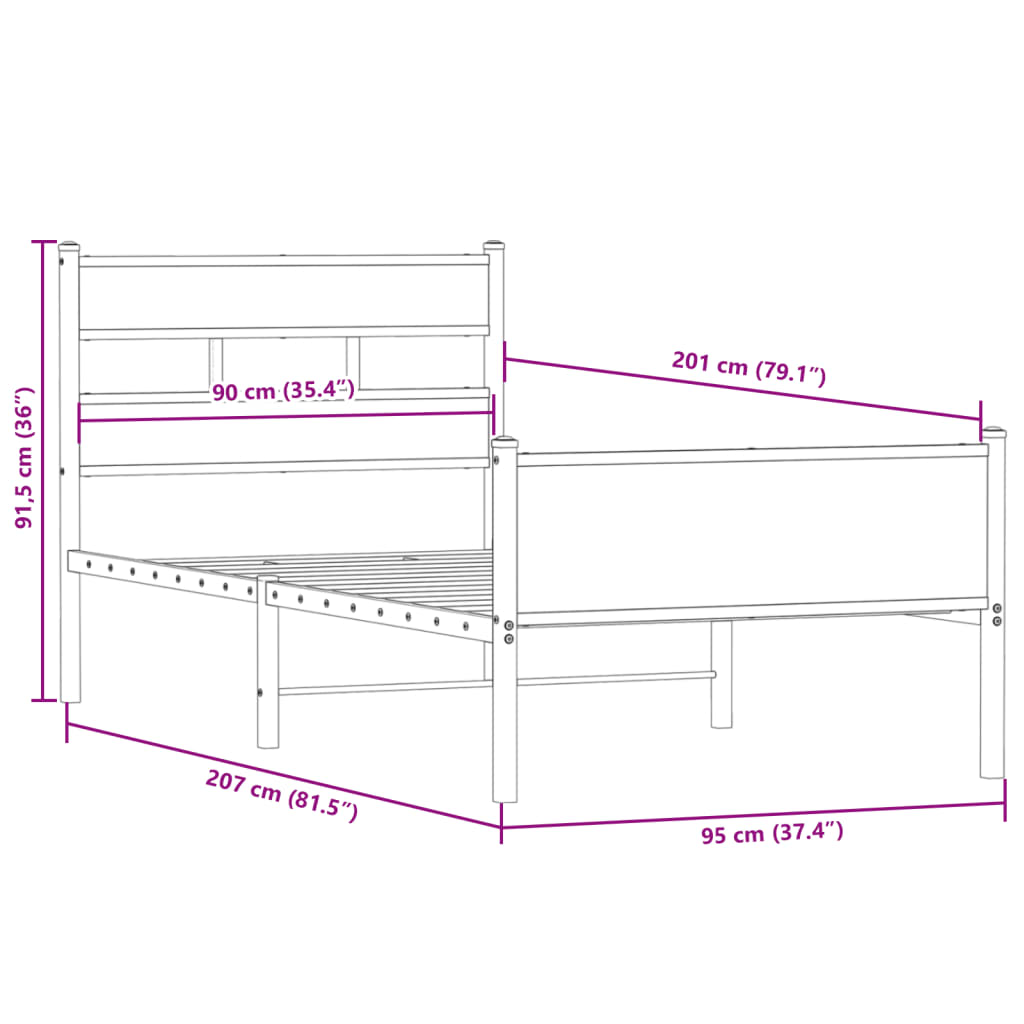 Giroletto senza Materasso Rovere Fumo 90x200 cm in Truciolato | homemem39