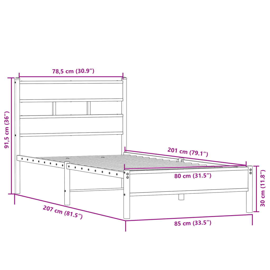 Giroletto senza Materasso Rovere Sonoma 80x200 cm in Truciolato | homemem39