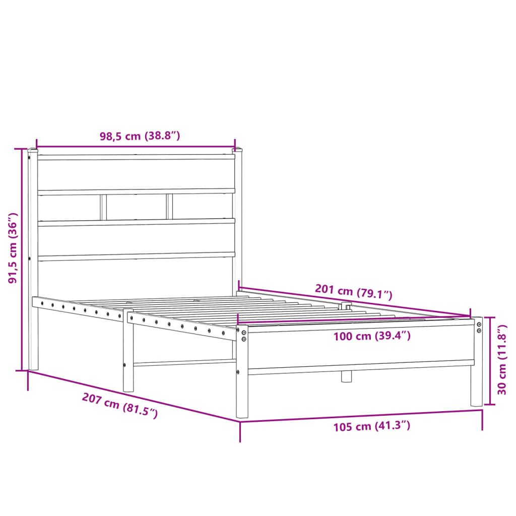 Giroletto senza Materasso Rovere Sonoma 100x200cm in Truciolato | homemem39