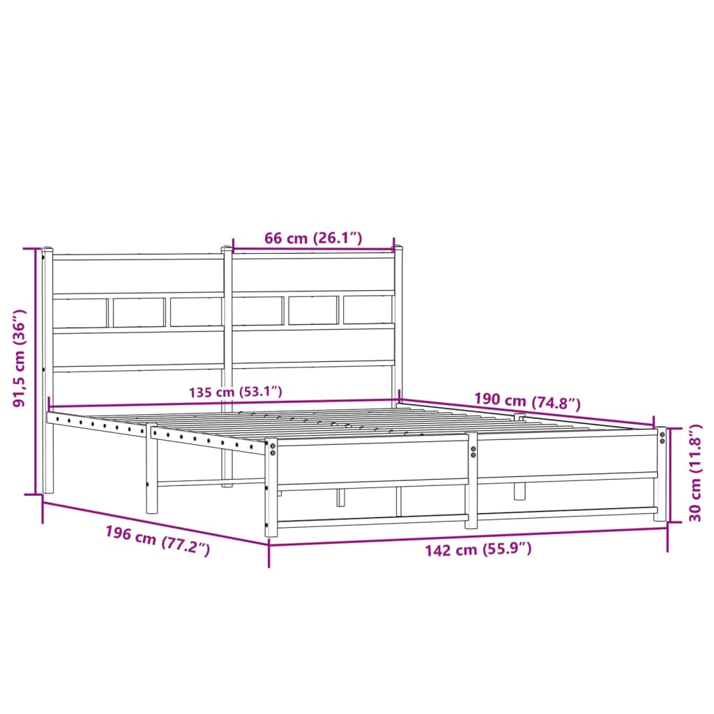 Giroletto senza Materaso in Metallo Rovere Sonoma 135x190 cm | homemem39