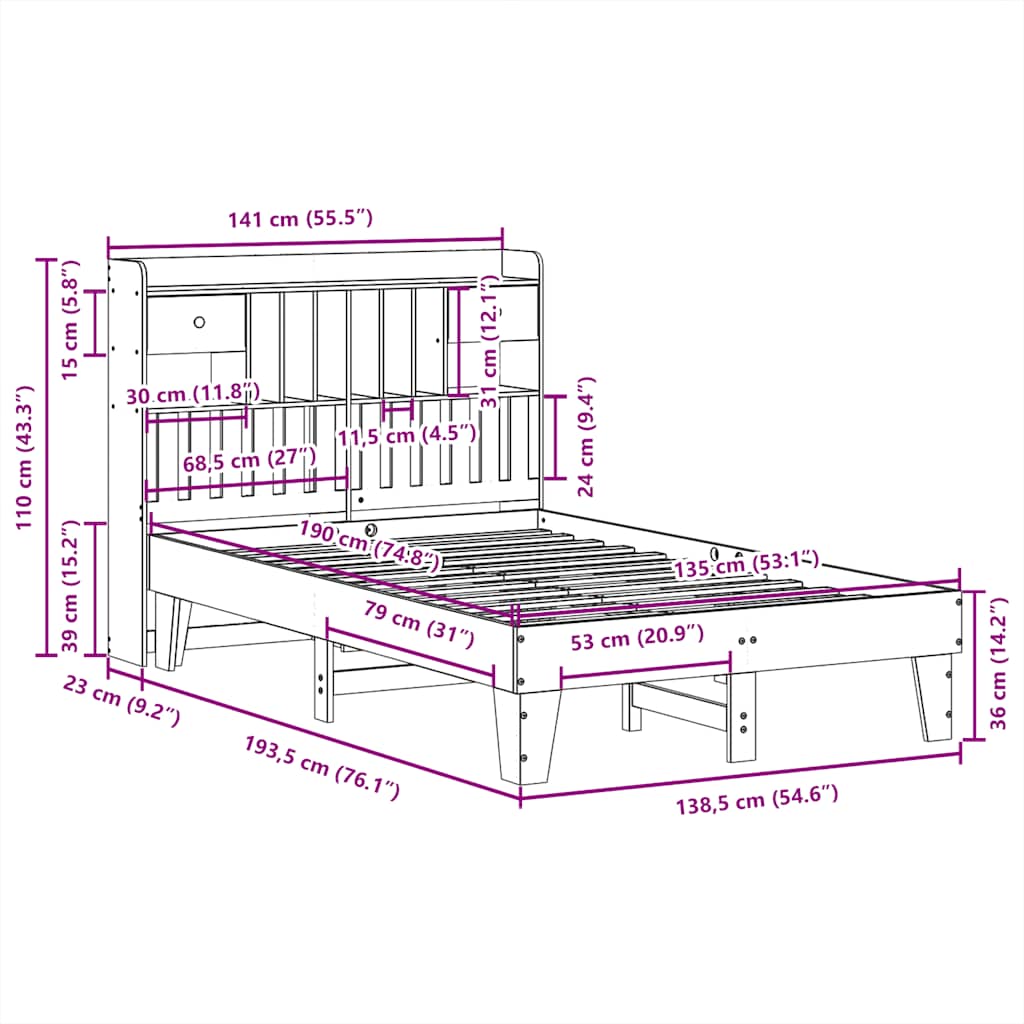 Letto senza Materasso Bianco 135x190 cm Legno Massello di Pino | homemem39