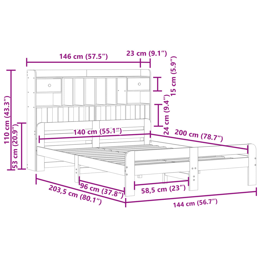 Letto Libreria senza Materasso Bianco 140x200 cm Legno di Pino | homemem39