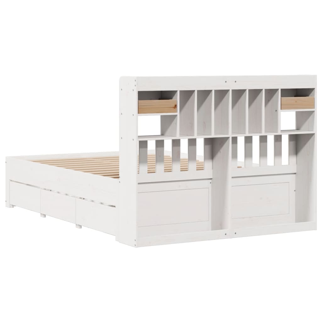 Letto Libreria senza Materasso Bianco 150x200 cm Legno di Pino | homemem39