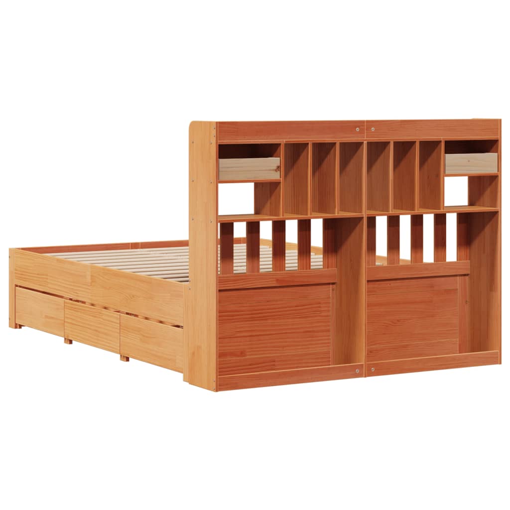 Letto Libreria senza Materasso Marrone Cera 150x200 cm in Pino | homemem39