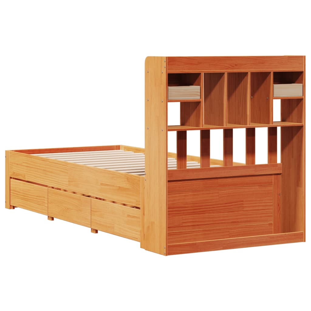 Letto Libreria senza Materasso Marrone Cera 100x200 cm in Pino | homemem39