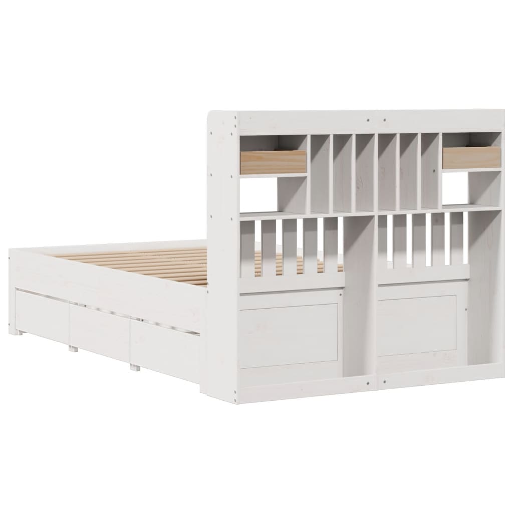 Letto Libreria senza Materasso Bianco 135x190 cm Legno di Pino | homemem39