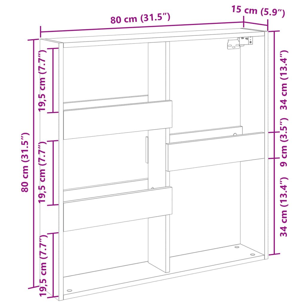 Armadietto a Muro Grigio Sonoma 80x15x80cm in Legno Multistrato | homemem39
