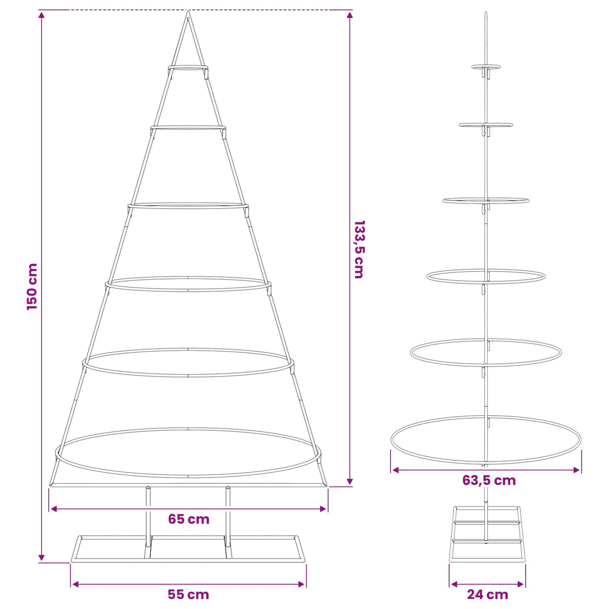Albero di Natale Decorativo in Metallo Nero 150 cm