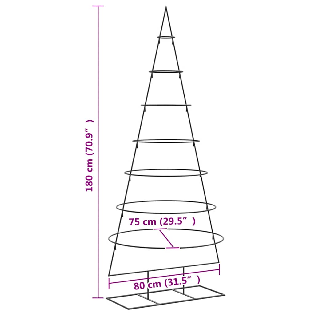 Albero di Natale Decorativo in Metallo Nero 180 cm