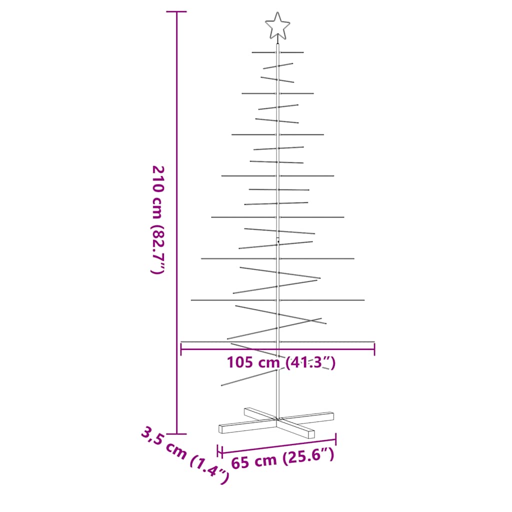 Albero di Natale in Metallo con Base in Legno Nero 210 cm | homemem39