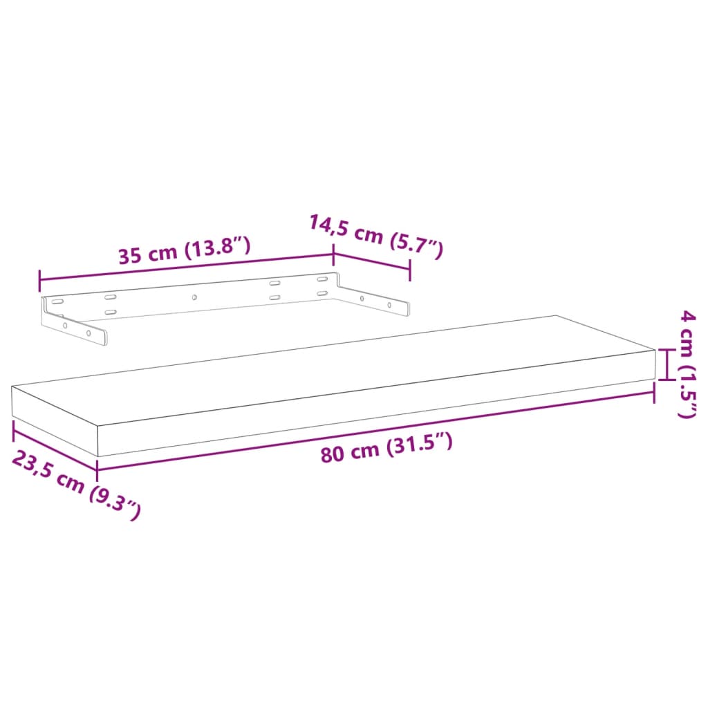 Mensola Pensile 80x23,5x4 cm in Truciolato | homemem39