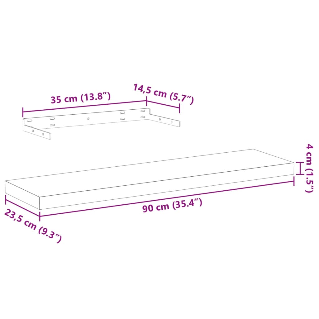 Mensola Pensile 90x23,5x4 cm in Truciolato | homemem39