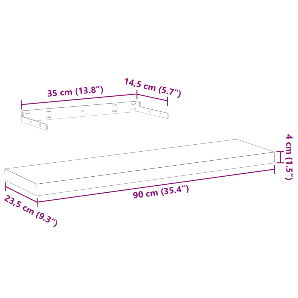 Mensole Pensili 2 pz 90x23,5x4 cm in Truciolato | homemem39