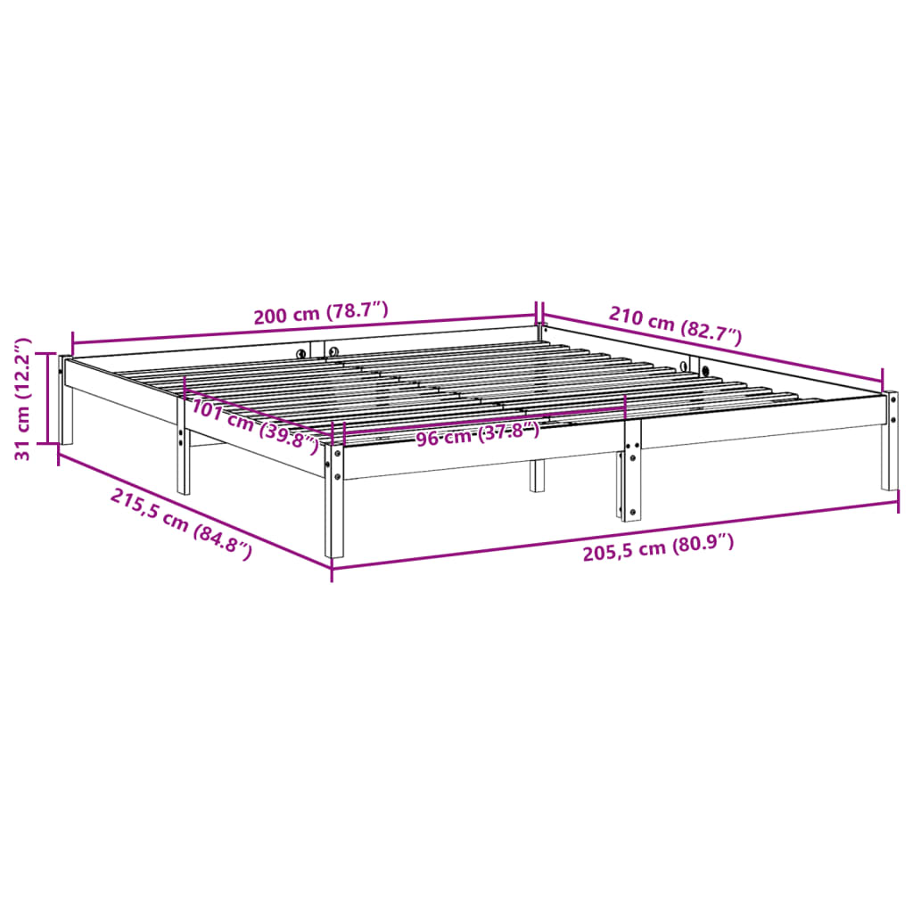 Letto Extra Lungo senza Materasso Bianco 200x210 cm in Pino | homemem39