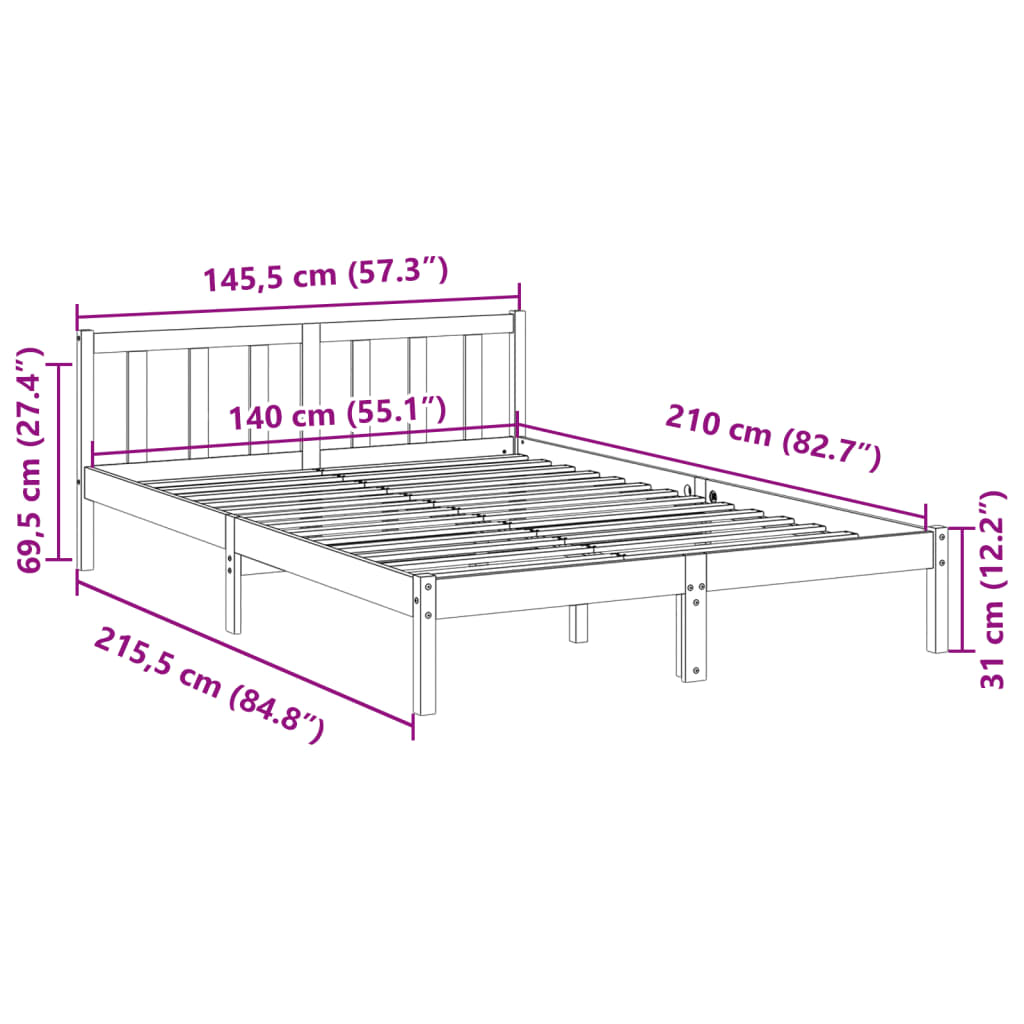 Letto Extra Lungo senza Materasso Bianco 180x200 cm in Pino | homemem39