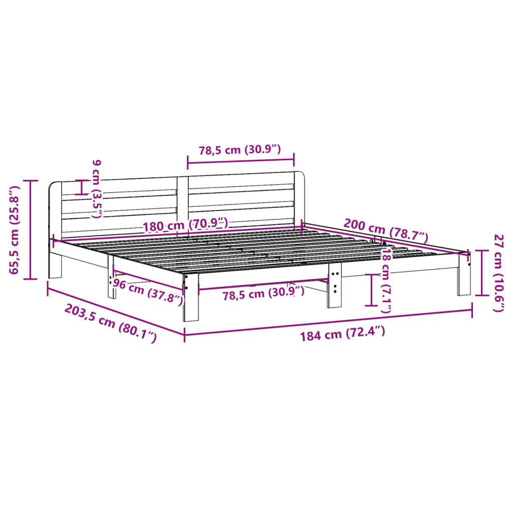 Letto senza Materasso Marrone Cera 180x200 cm in Legno di Pino | homemem39