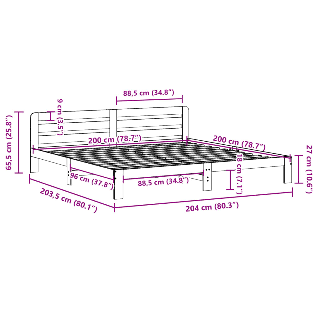 Letto senza Materasso 200x200 cm in Legno Massello di Pino | homemem39