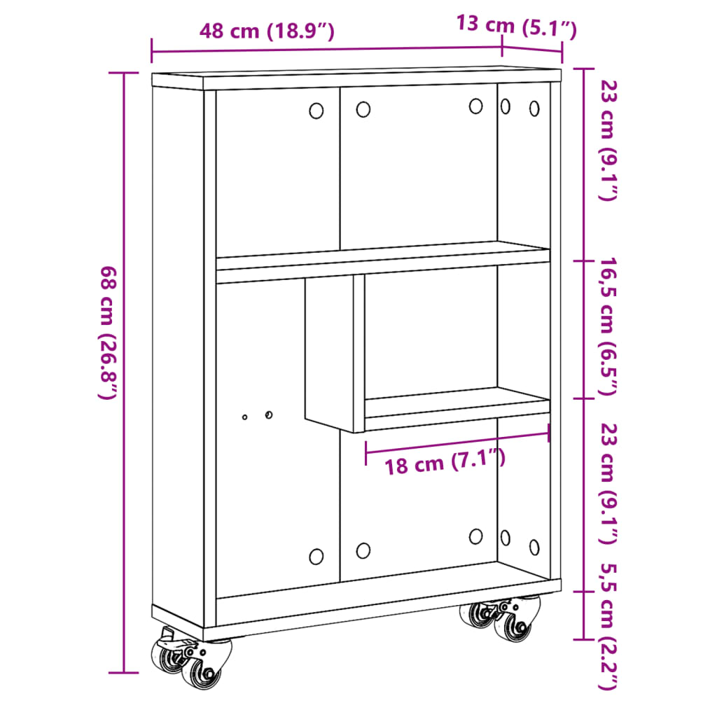 Carrello portaoggetti stretto in rovere Sonoma 48x13x68 cm in legno ingegnerizzato | homemem39