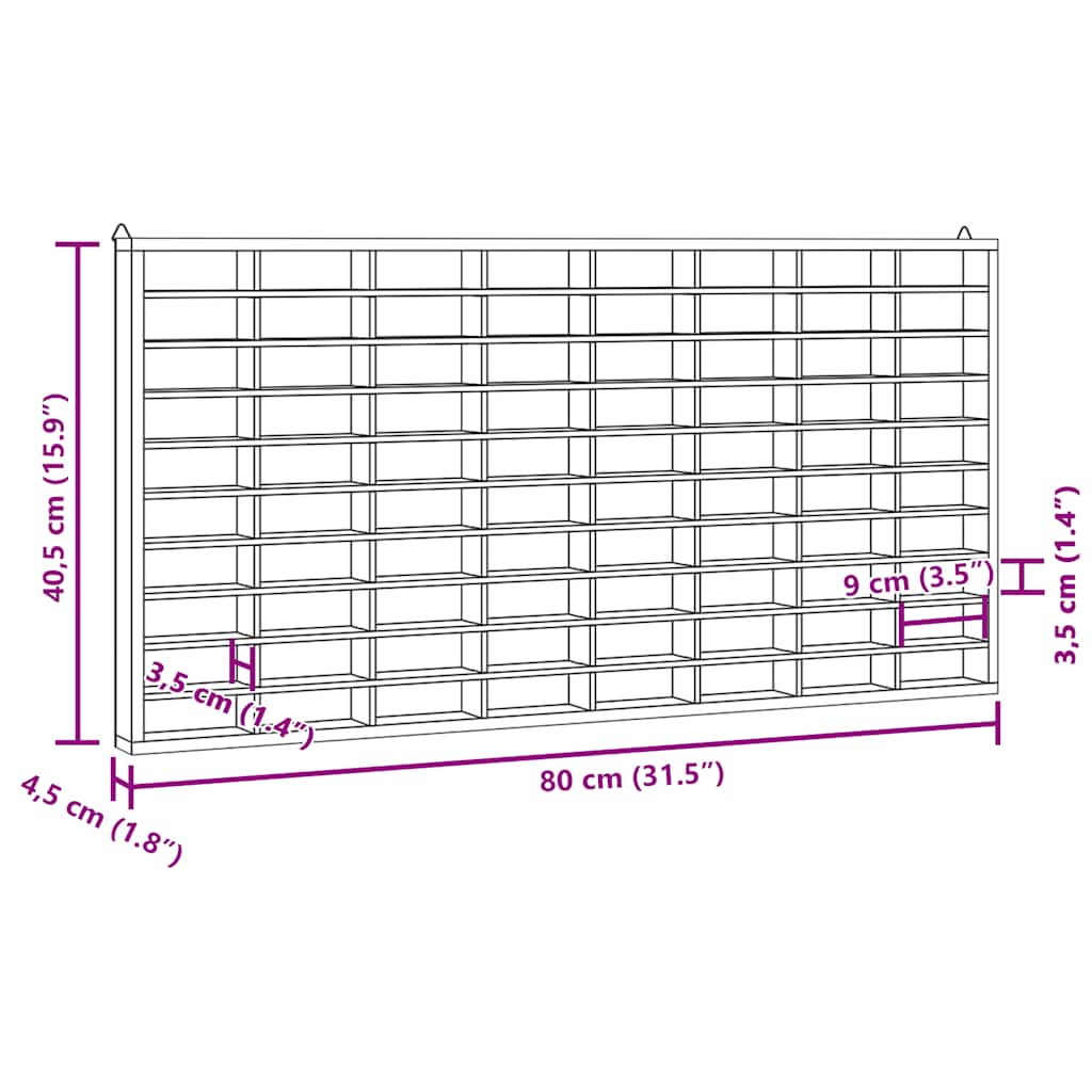 Vetrina da collezione in legno con 80 scomparti 80x4,5x40,5cm | homemem39