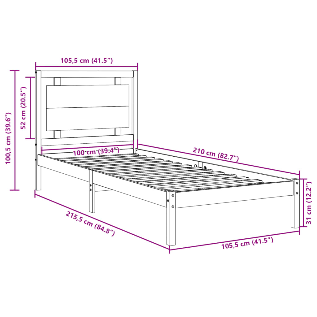 Giroletto Extra Lungo senza Materasso 100x210 cm Legno Massello | homemem39