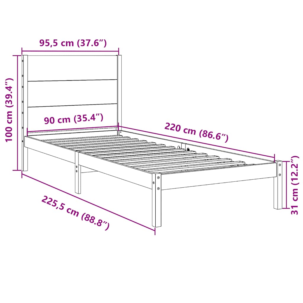 Giroletto Extra Lungo senza Materasso 90x220 cm Legno Massello | homemem39